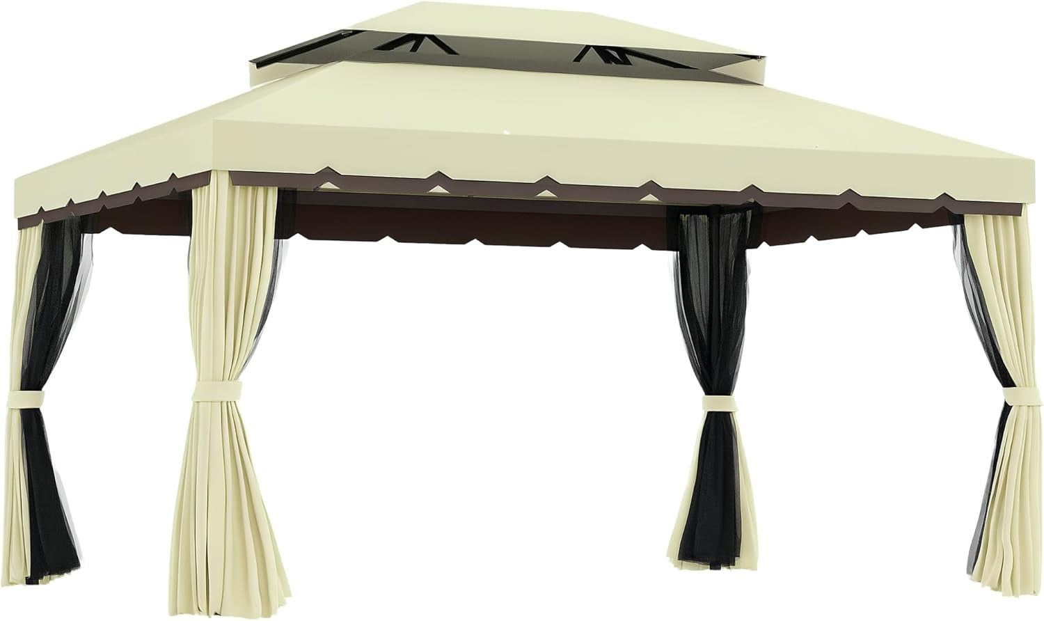 4x3M Aluminum Garden Gazebo Double Roof Canopy with Curtains & Netting