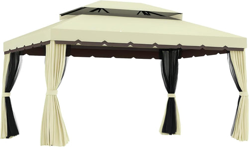 4x3M Aluminum Garden Gazebo Double Roof Canopy with Curtains & Netting