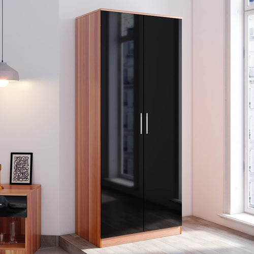 High Gloss 2 Door Wardrobe with Hanging Rail & Removable Shelves Bedroom