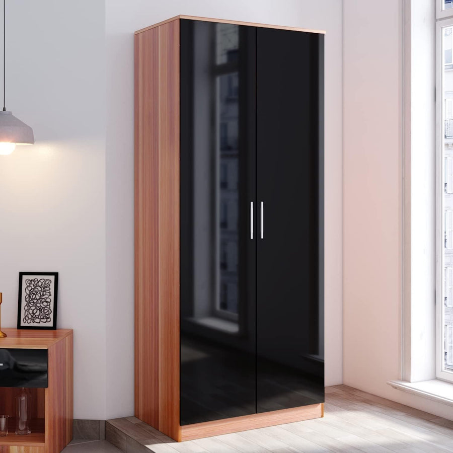 High Gloss 2 Door Wardrobe with Hanging Rail & Removable Shelves Bedroom