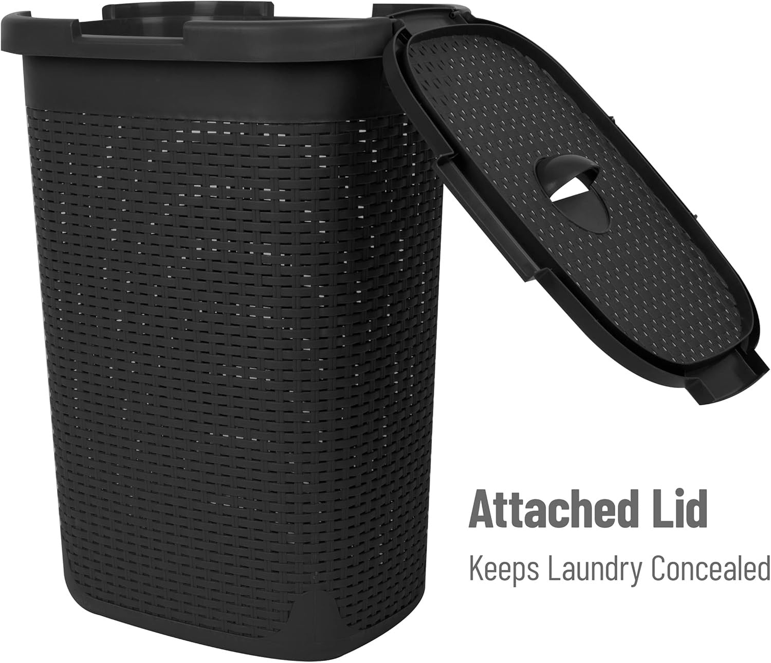 Set of 2 Slim 60L Laundry Hampers with Lids Ventilated Basket & Cut-Out Handles