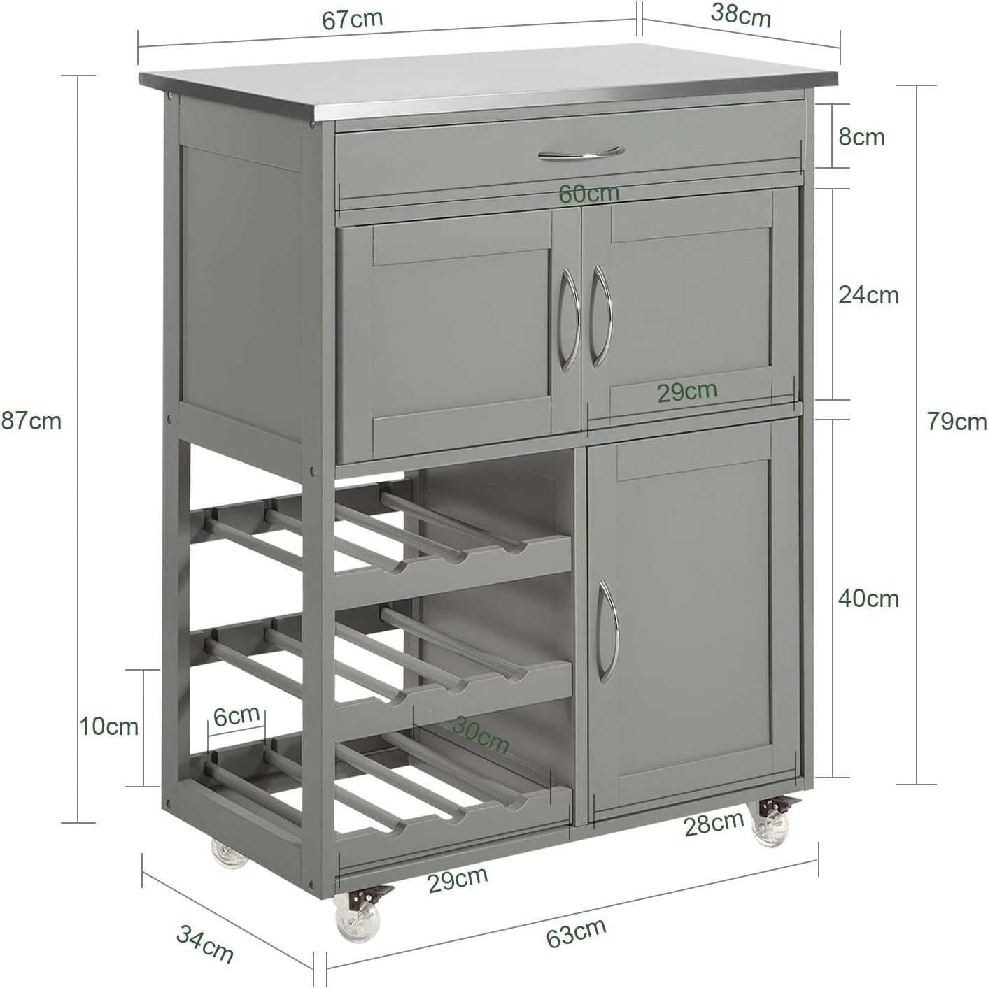 Kitchen Trolley on Wheels 67cm Wine Rack Cart