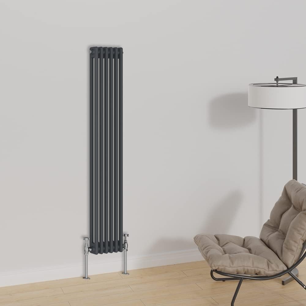 Vertical Cast Iron Radiator 1500x290mm Double Panel Anthracite Central Heating