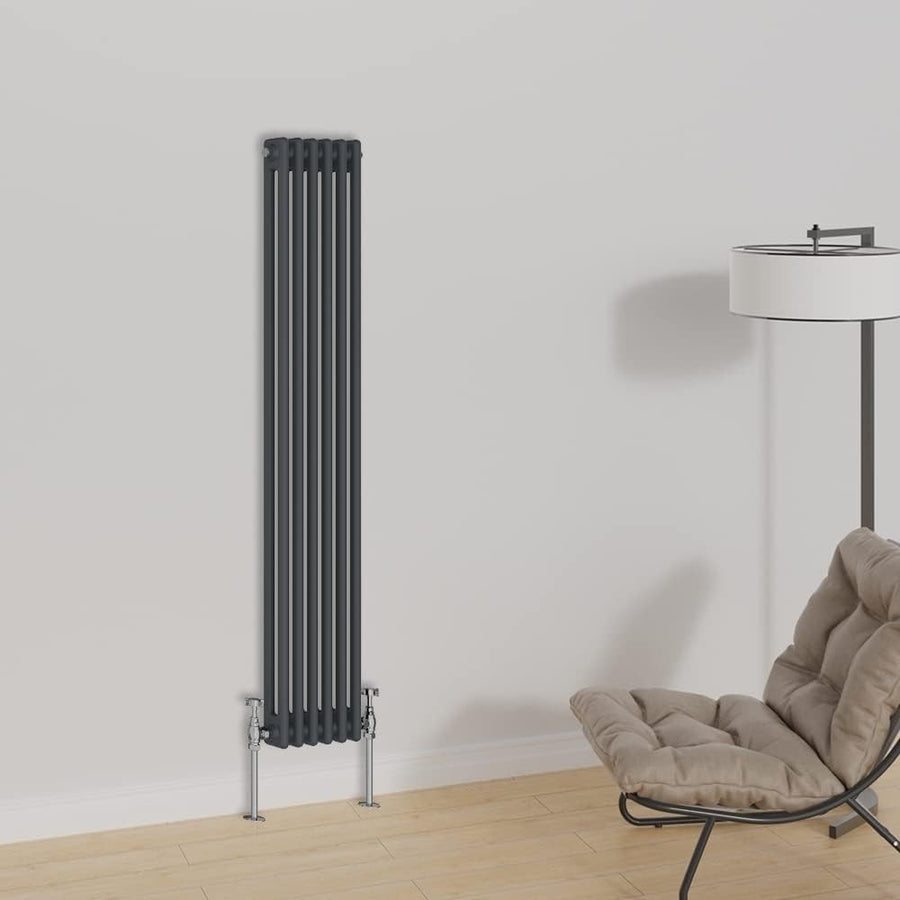 Vertical Cast Iron Radiator 1500x290mm Double Panel Anthracite Central Heating