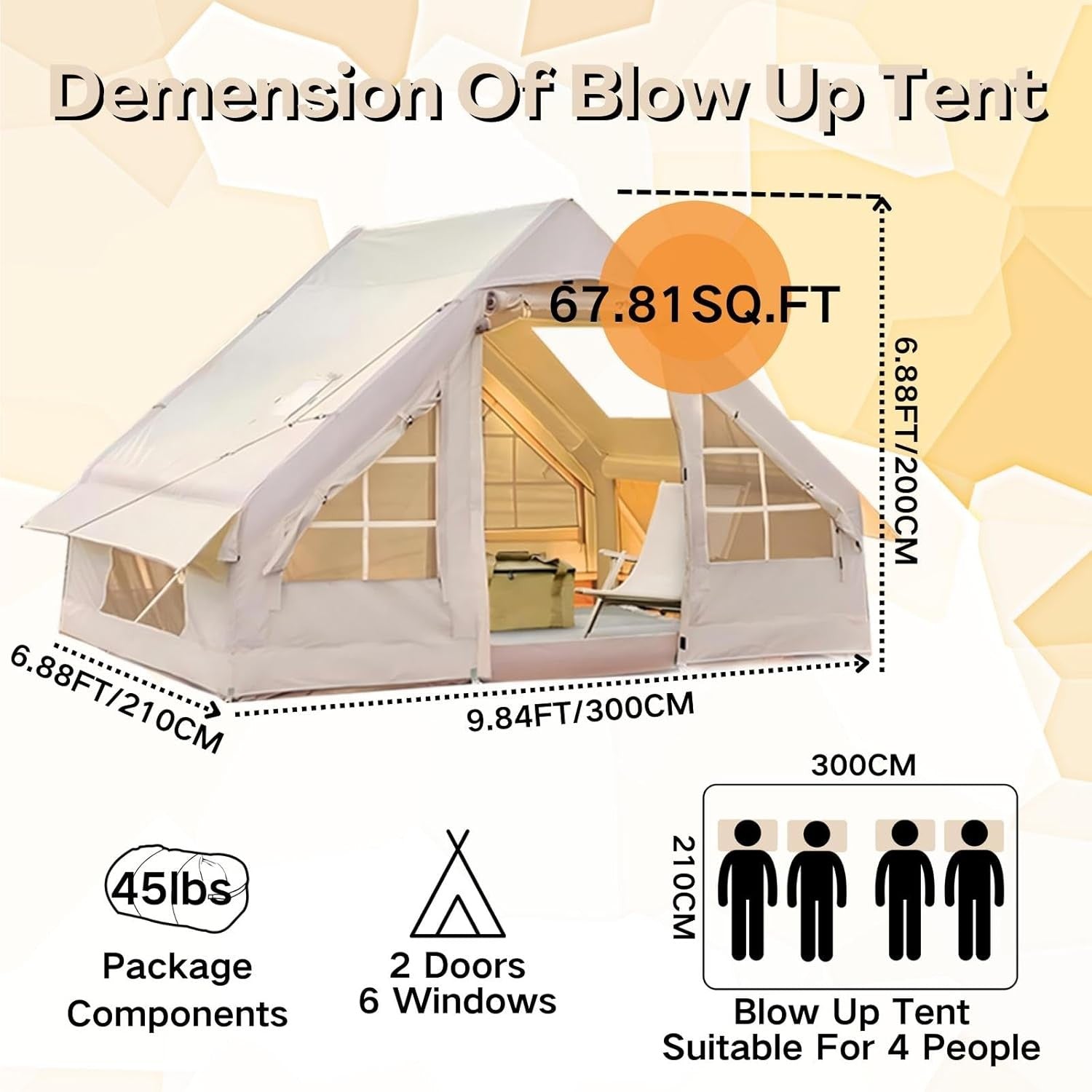 Beige Inflatable Family Camping Tent 2-4-6 Person – Quick Setup