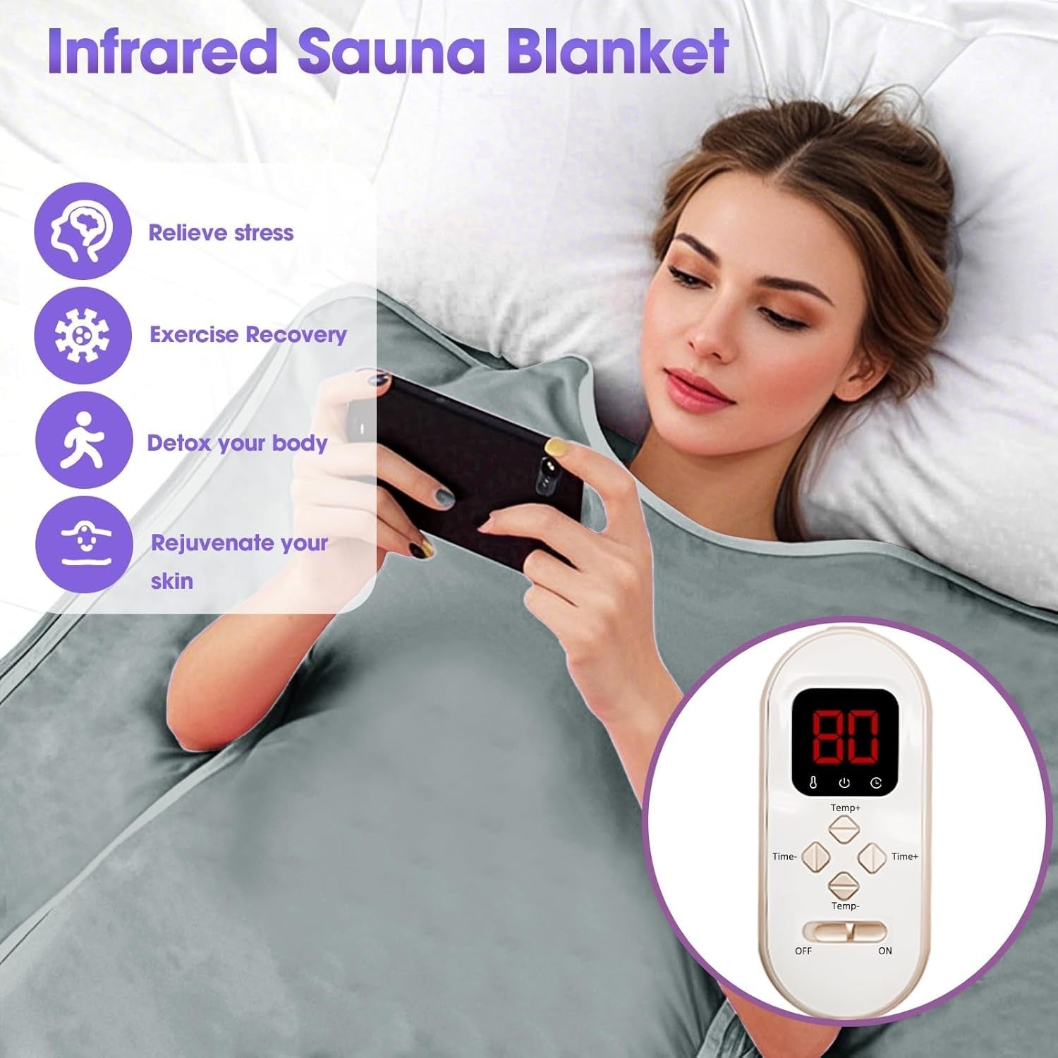 Far Infrared Sauna Blanket – Portable Home Detox Wrap, 113–176℉, 30–60 Min Timer