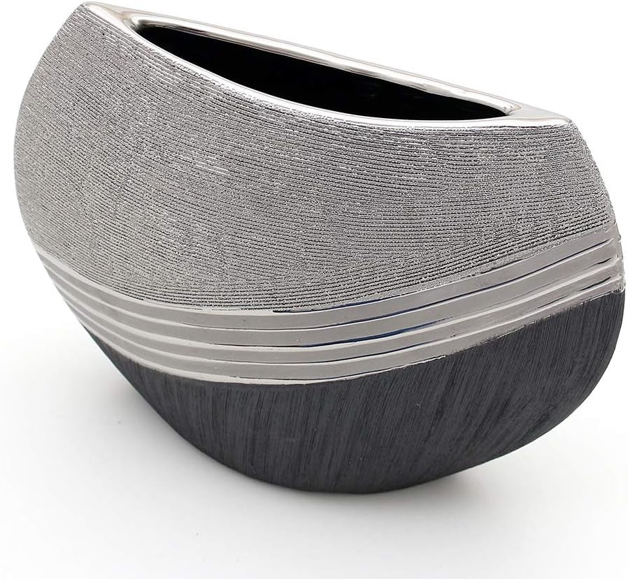 Modern Ceramic Vase 25cm Silver Grey Decorative Centrepiece Home Decor