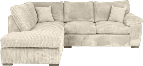 Cream L Shape Corner Sofa 4 Seater Left Hand Soft Cord Cushions Comfy