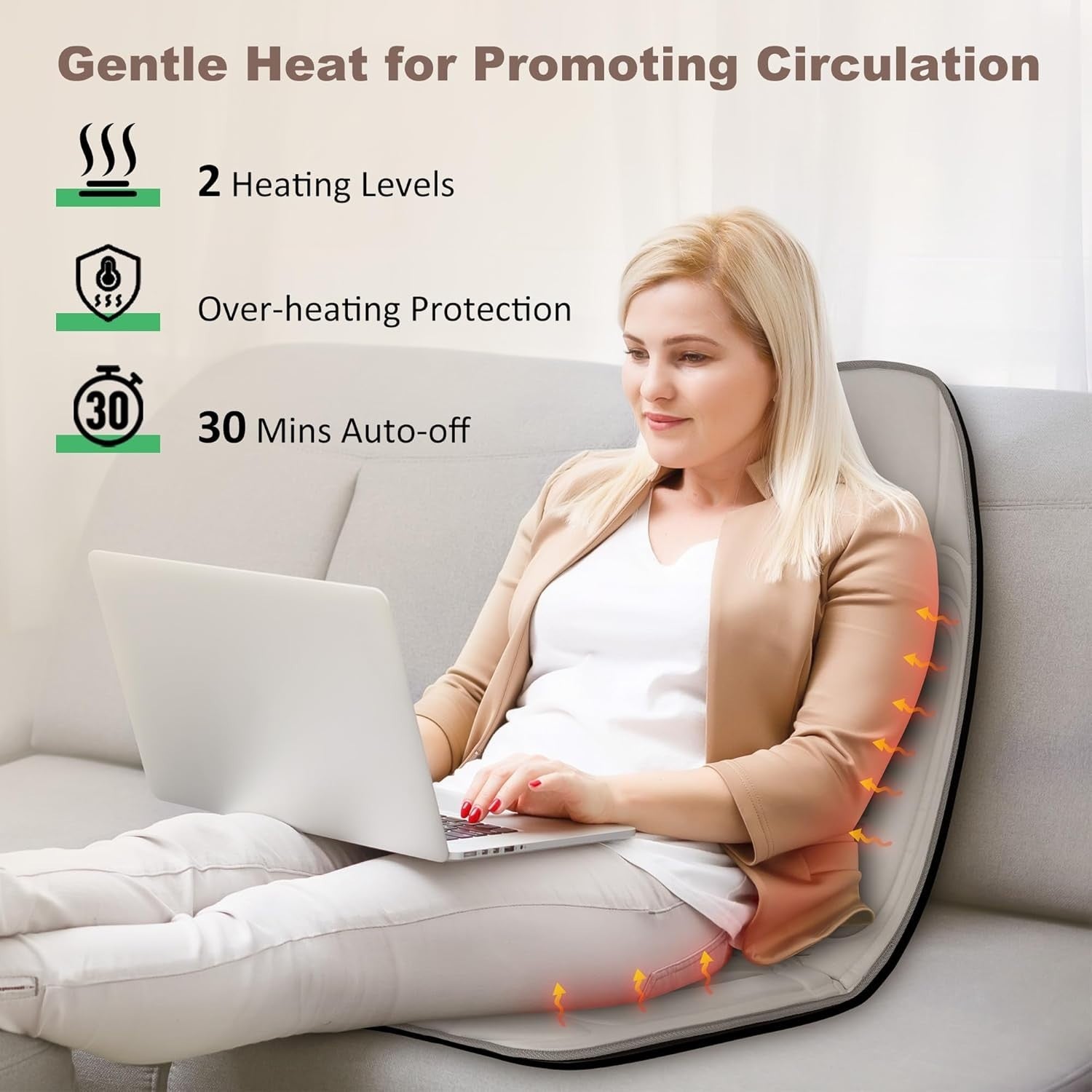 Vibration Back Massager with Heat 10-Motor Seat Cushion 2 Heat Levels for Chair