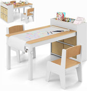Kids Art Table & Chairs Set with Paper Roll + Storage – Drawing & Craft