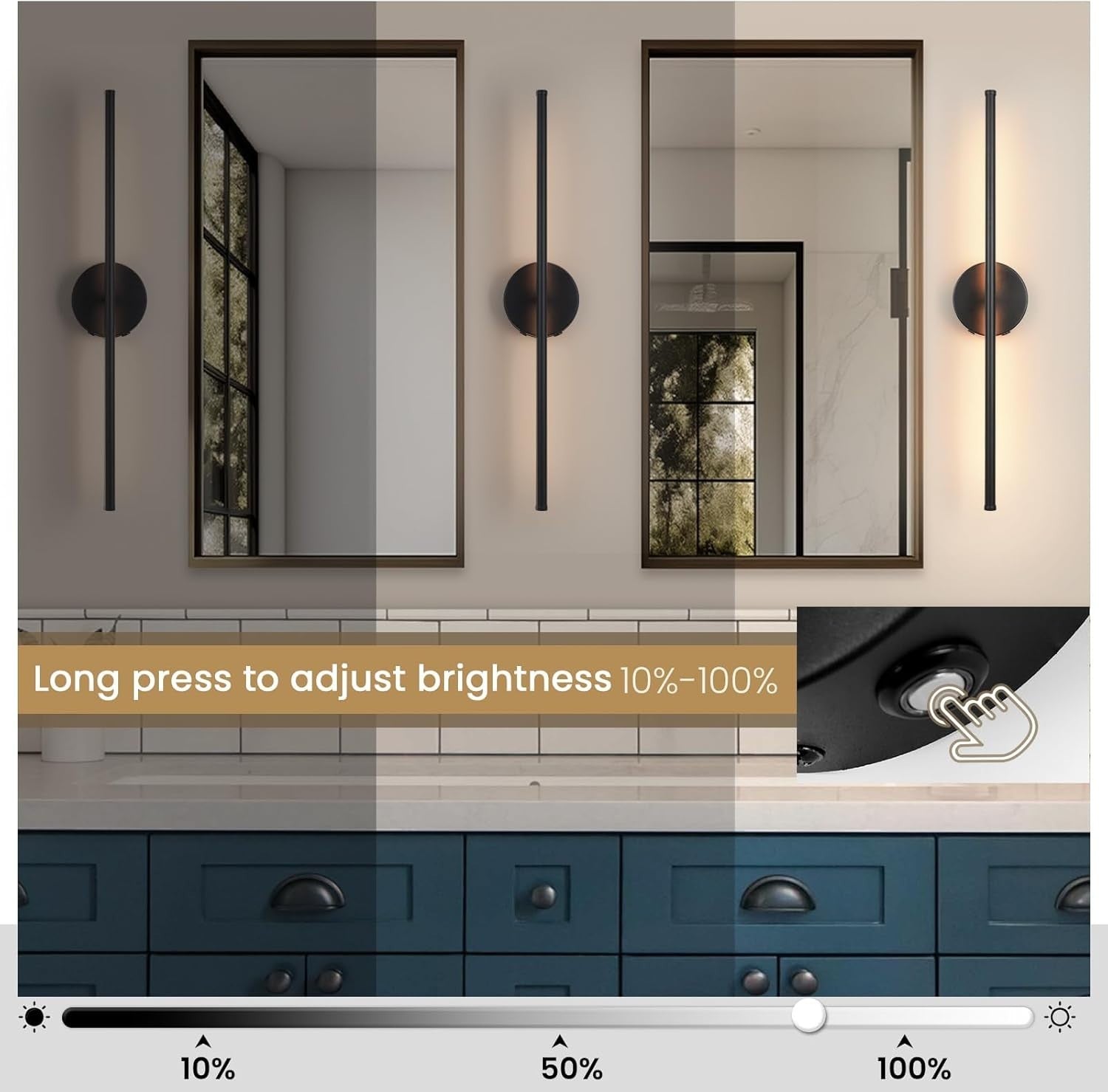 Dimmable RGB Battery Wall Sconces 2-Pack, Remote Controlled LED Lights