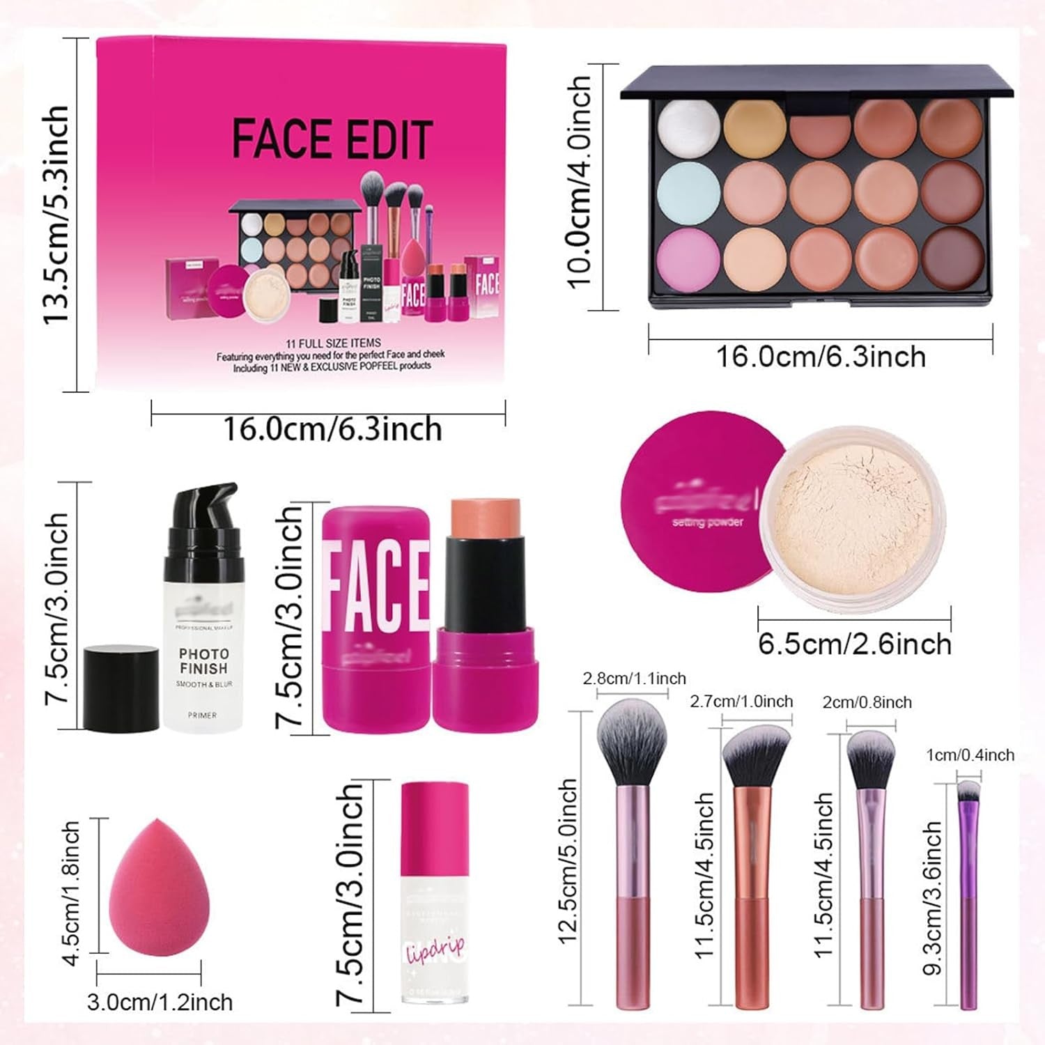 All in One Makeup Kit 15 Color Concealer Palette 11pc Set