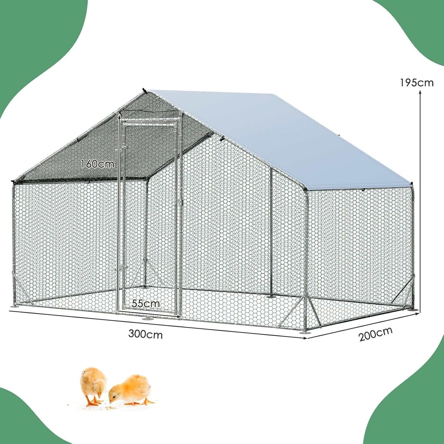 Large Walk In Chicken Coop 3x2m Galvanised Run UV Cover Cage