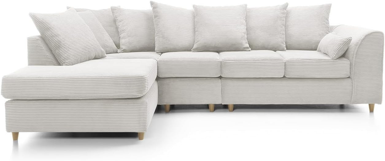Cream 5-Seater L-Shape Sofa Scatter Back Cushions Armrest Left Hand