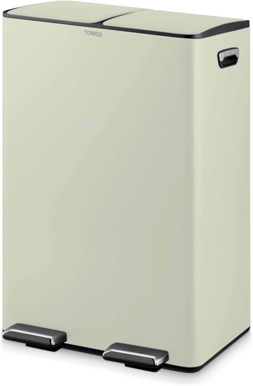 60L Recycling Pedal Bin 2x30L Dual Compartment Cream