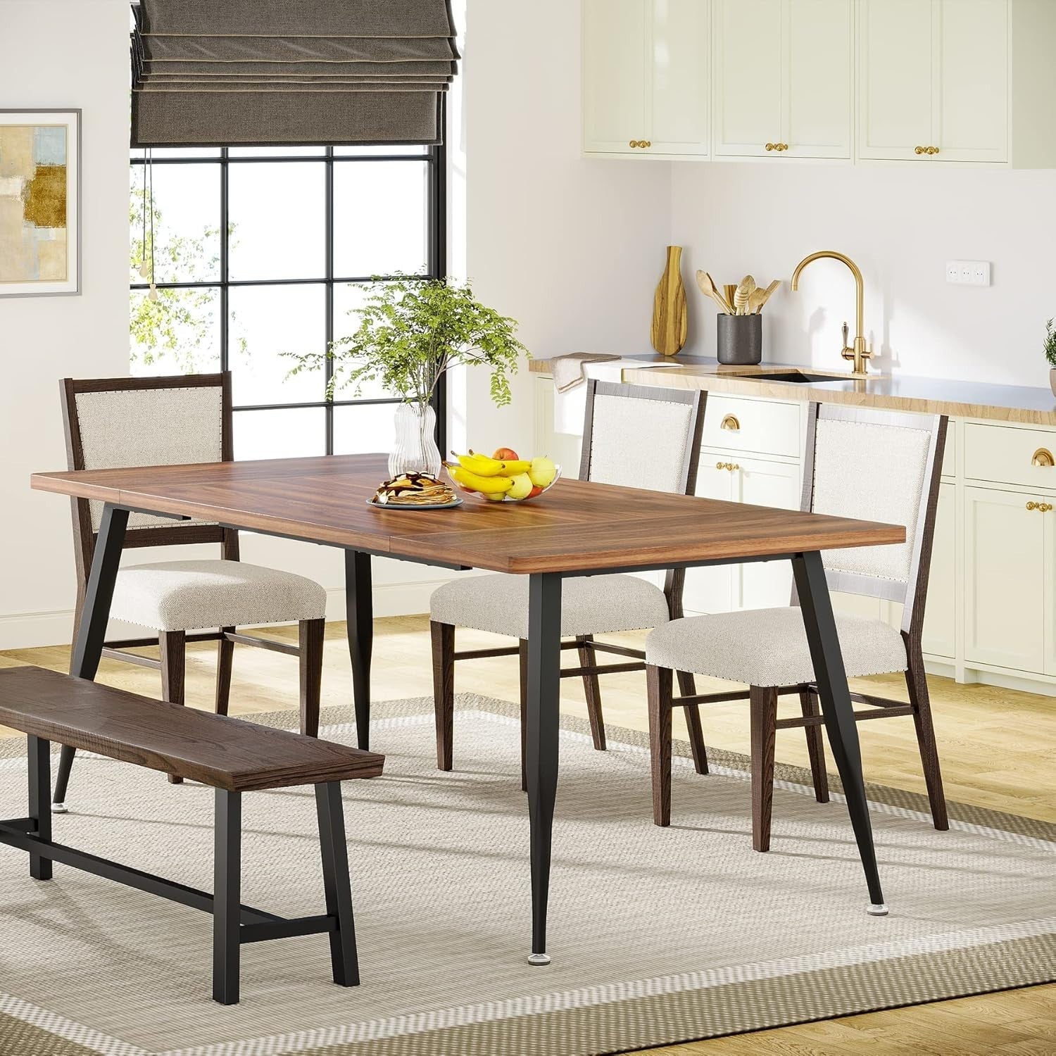 6-8 Seater Industrial Dining Table Metal Legs Wood Effect 180cm Modern