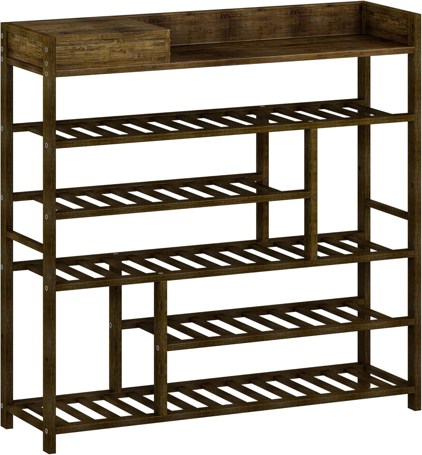 6 Tier Bamboo Shoe Rack Storage Shelf – Tall Tea Brown Entryway Unit