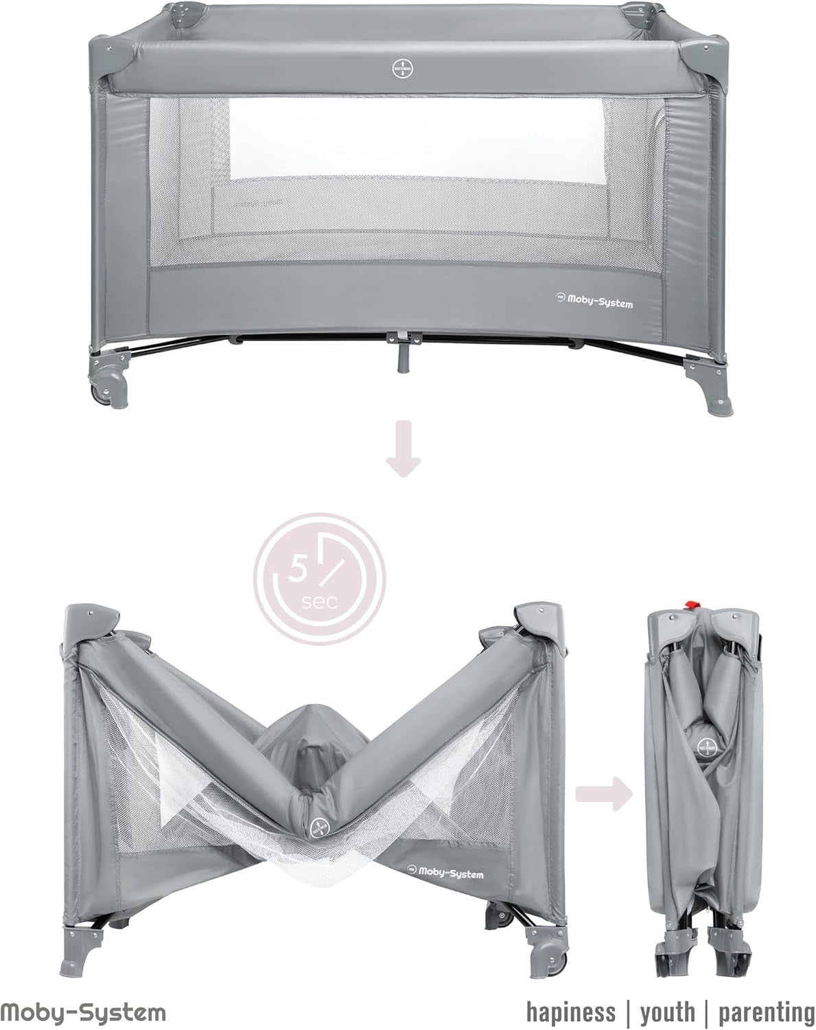 3in1 Baby Bedside Crib Travel Cot with Mattress 7 Heights Wheels & Side Panel