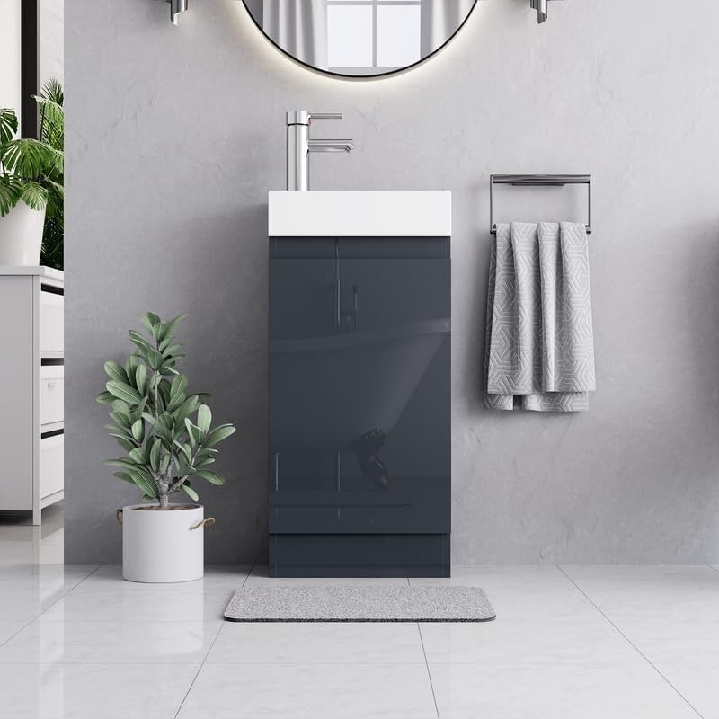 Modern 400mm Bathroom Vanity Unit with Basin Grey Floor Standing Sink Cabinet