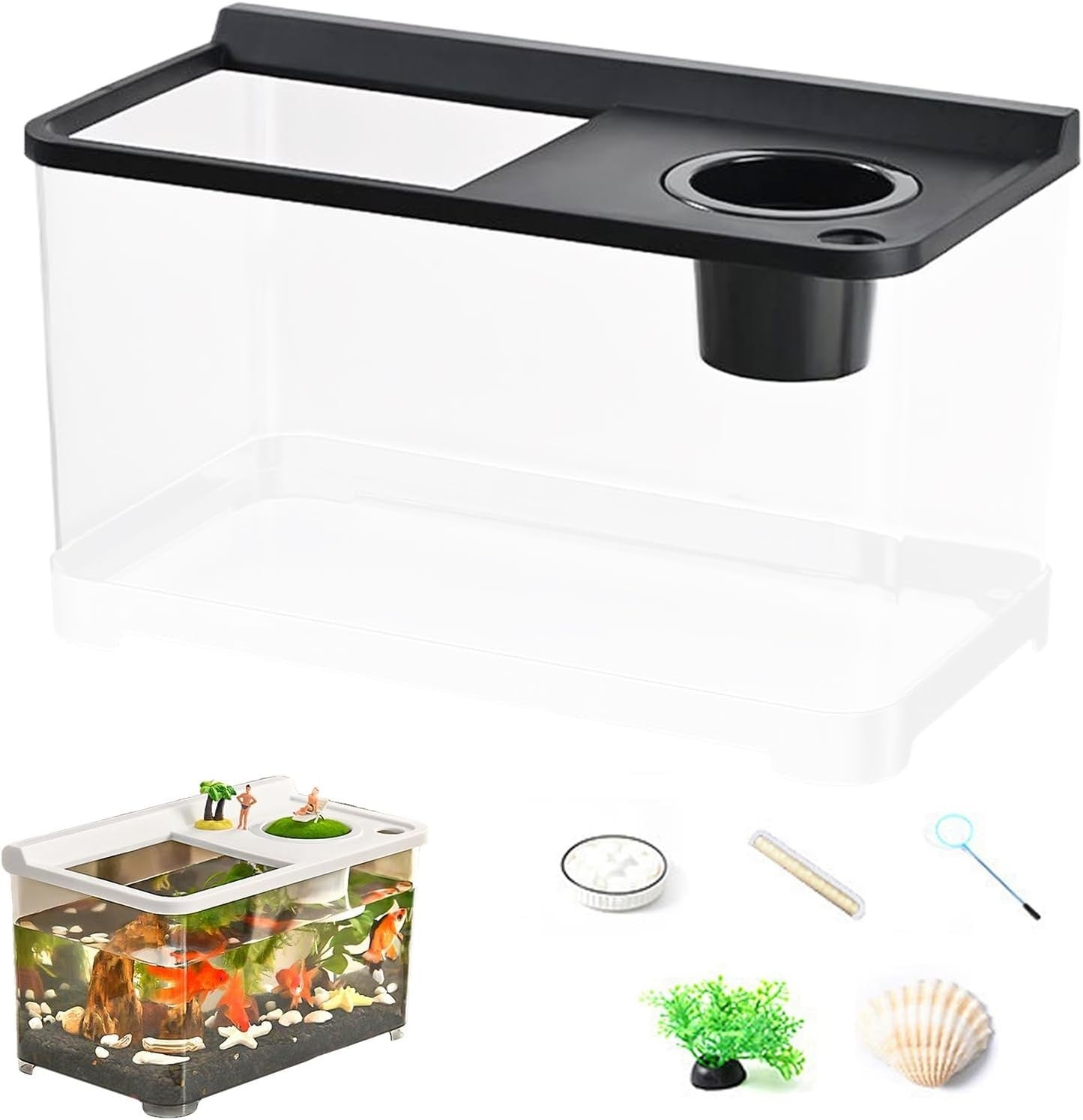 Small Betta Fish Tank 360° Clear Tri-Color LED Aquarium