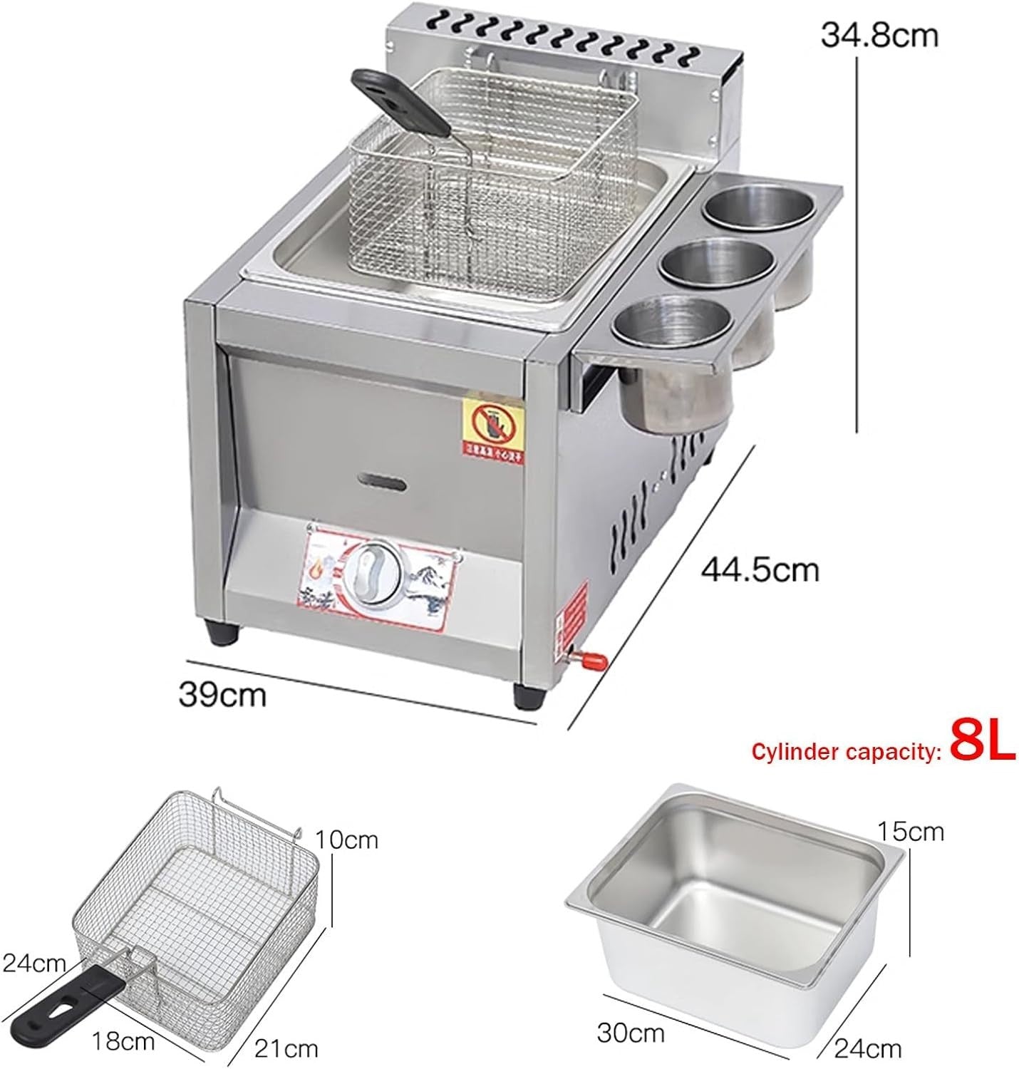 Tabletop Gas Deep Fryer 8L Stainless Steel Commercial Single Basket