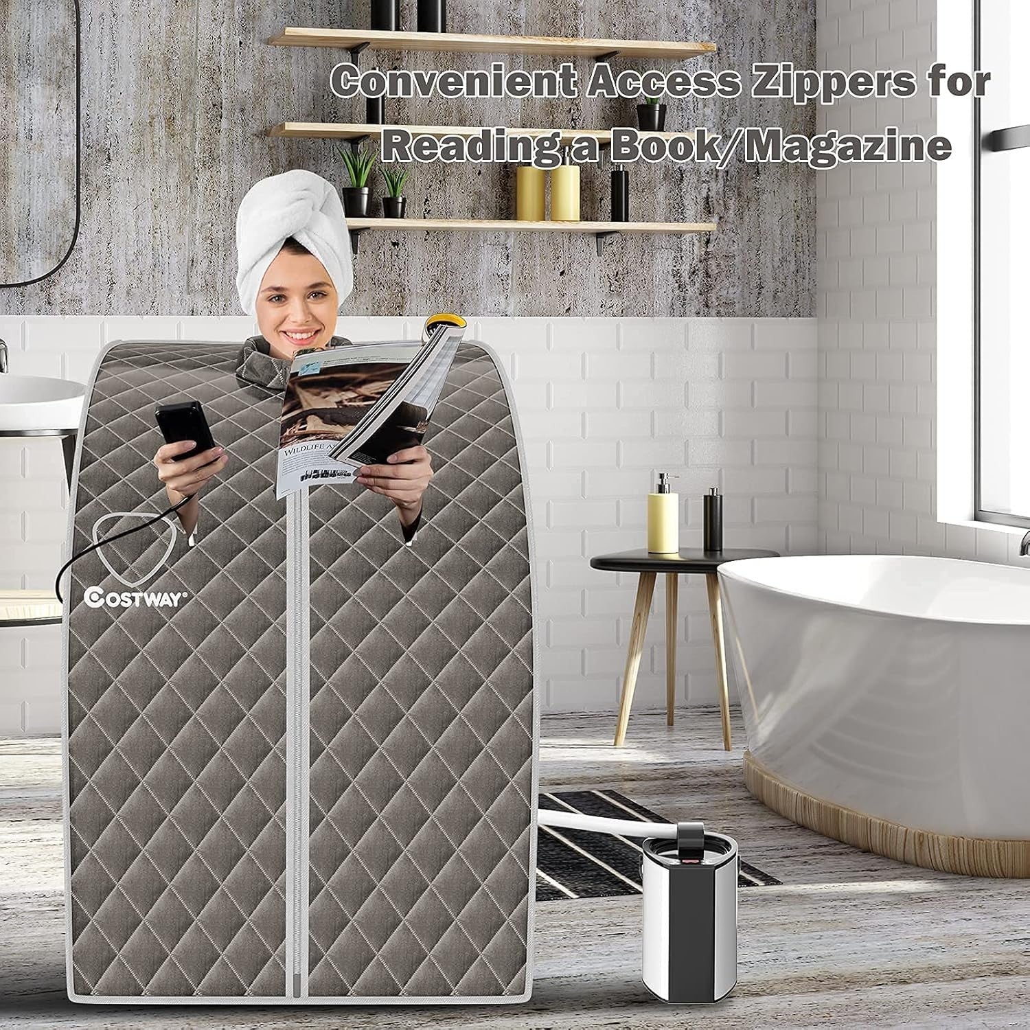 Portable Home Steam Sauna Tent – 3L 1000W, 9 Heat Levels + Chair (Grey)