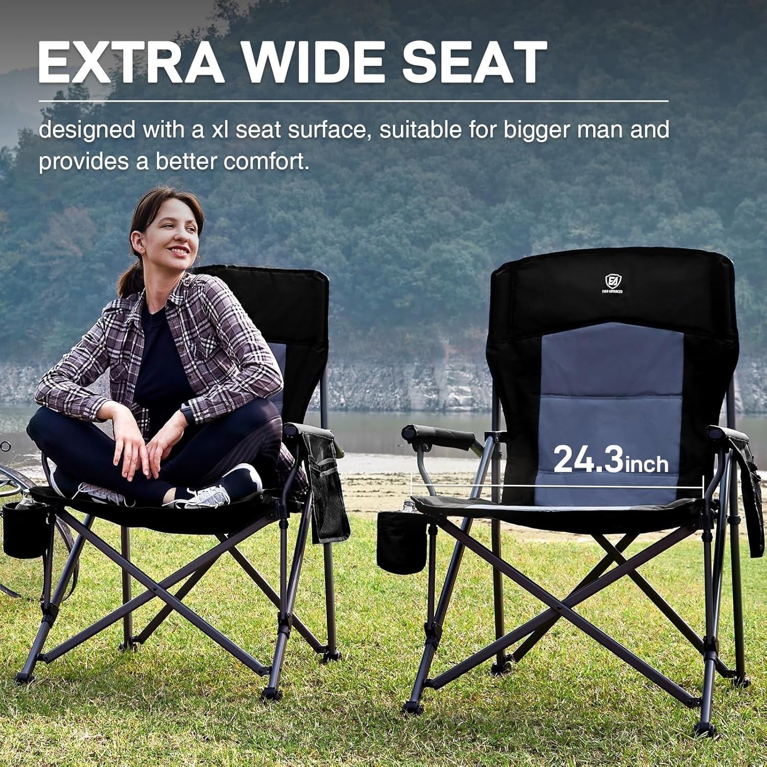 Heavy Duty Folding Camping Chair 230kg XL Outdoor Portable Seat Black