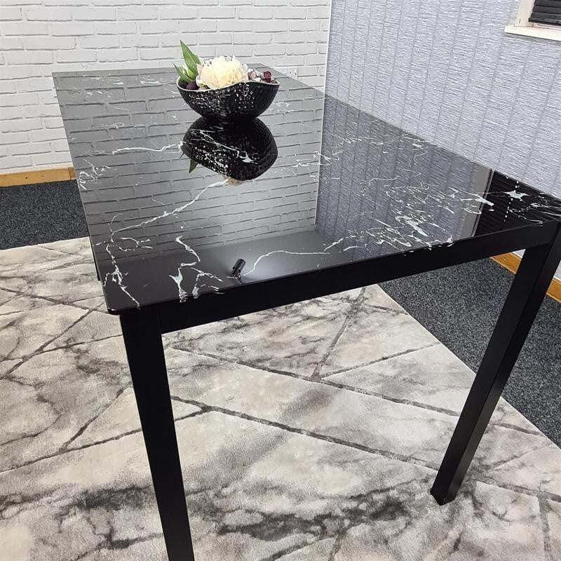 Black Glass Dining Table for 4 Modern Rectangular Kitchen Room MDF 120cm