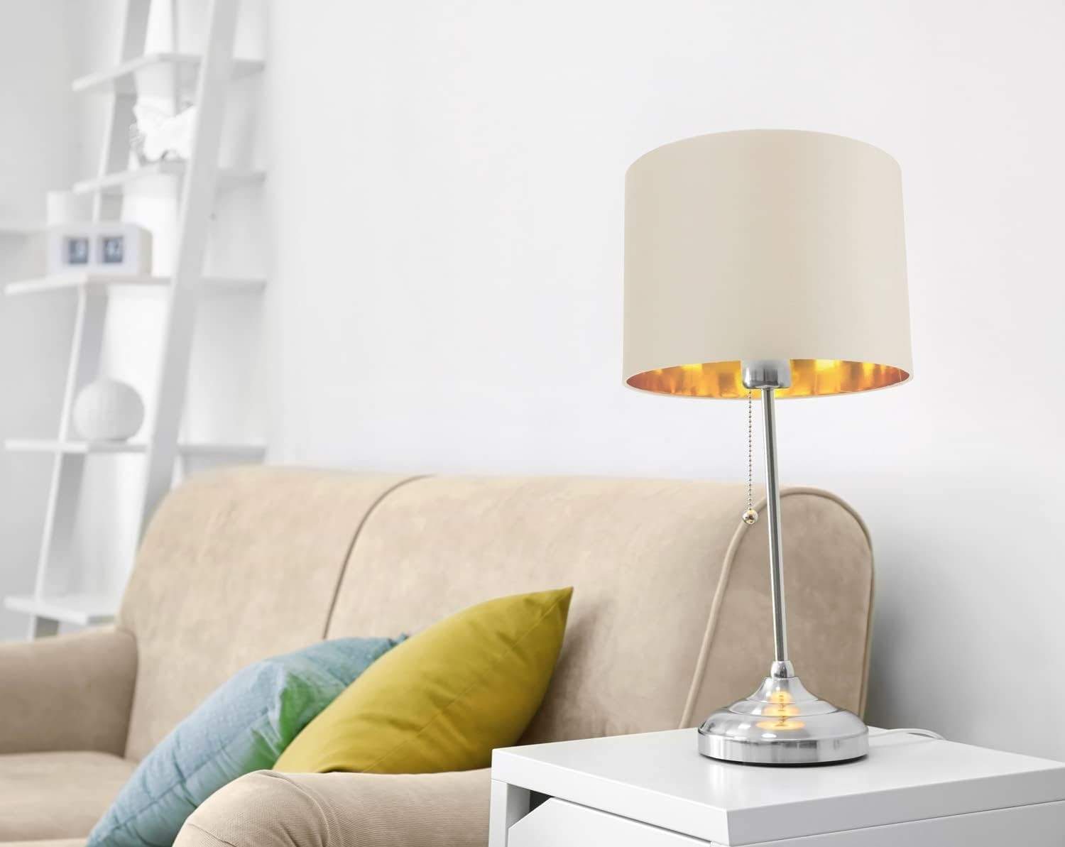Cream Drum Lampshade 25cm Copper Inner Table Pendant Light Shade