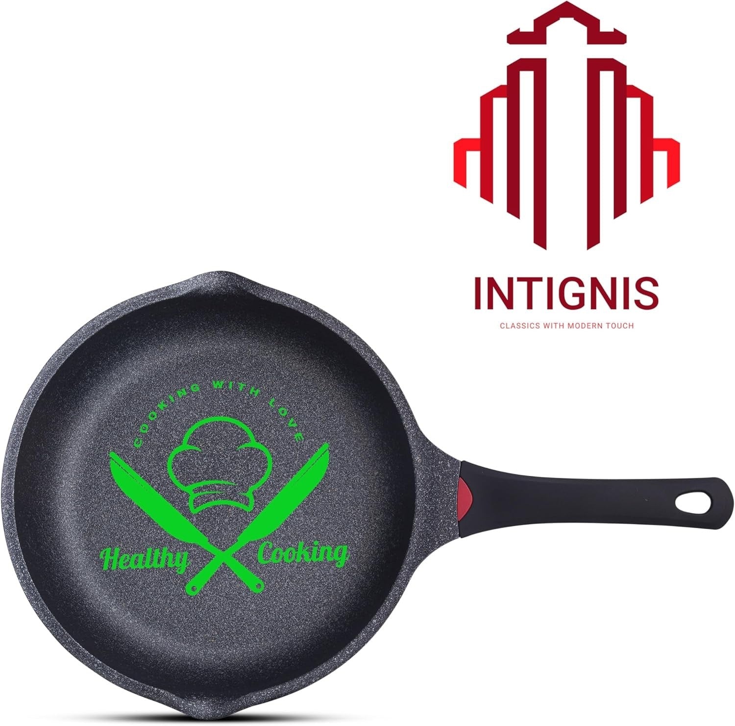 24cm Black Deep Non Stick Frying Pan with Lid  3in1 Skillet Sauté Pan & Mini Wok