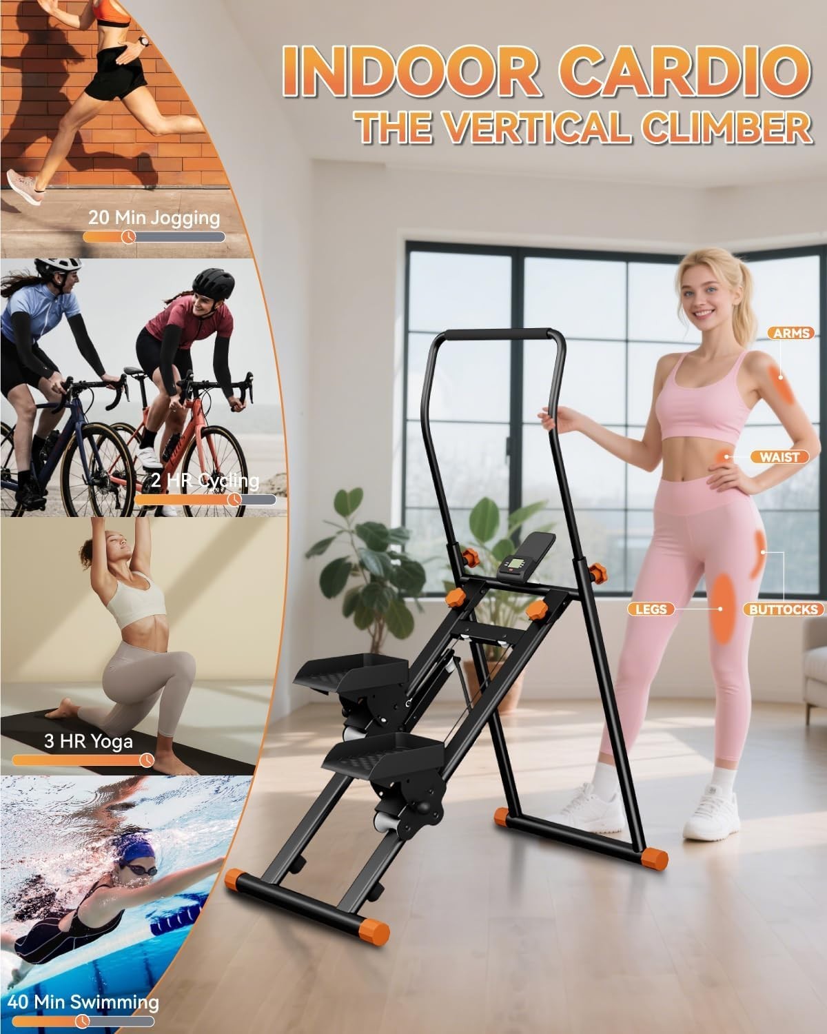 Foldable Vertical Stair Climber w/ Adjustable Pedals, Handlebar & LCD Monitor