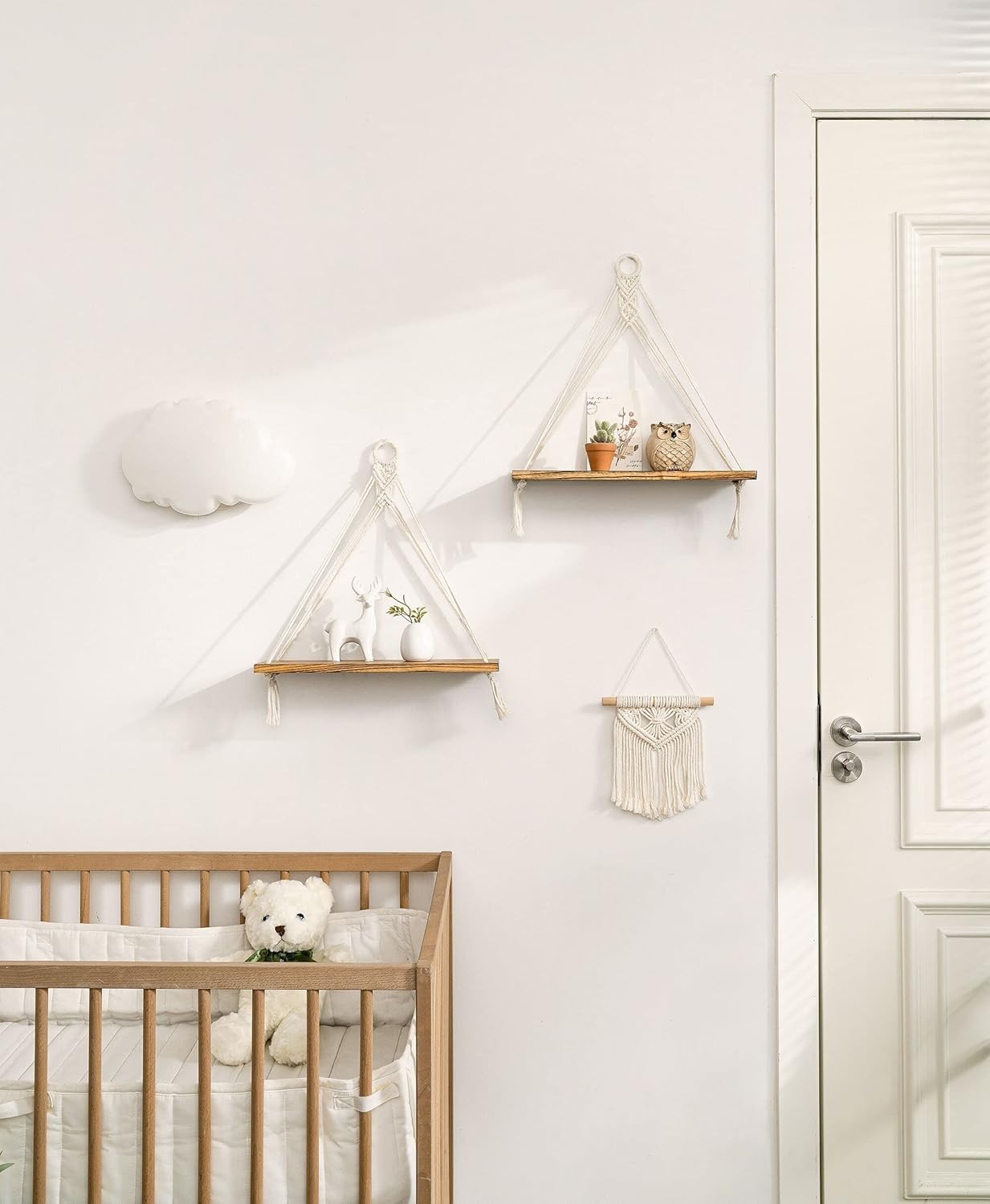 Boho Macrame Hanging Shelves Set of 2 Wood Floating Wall Decor