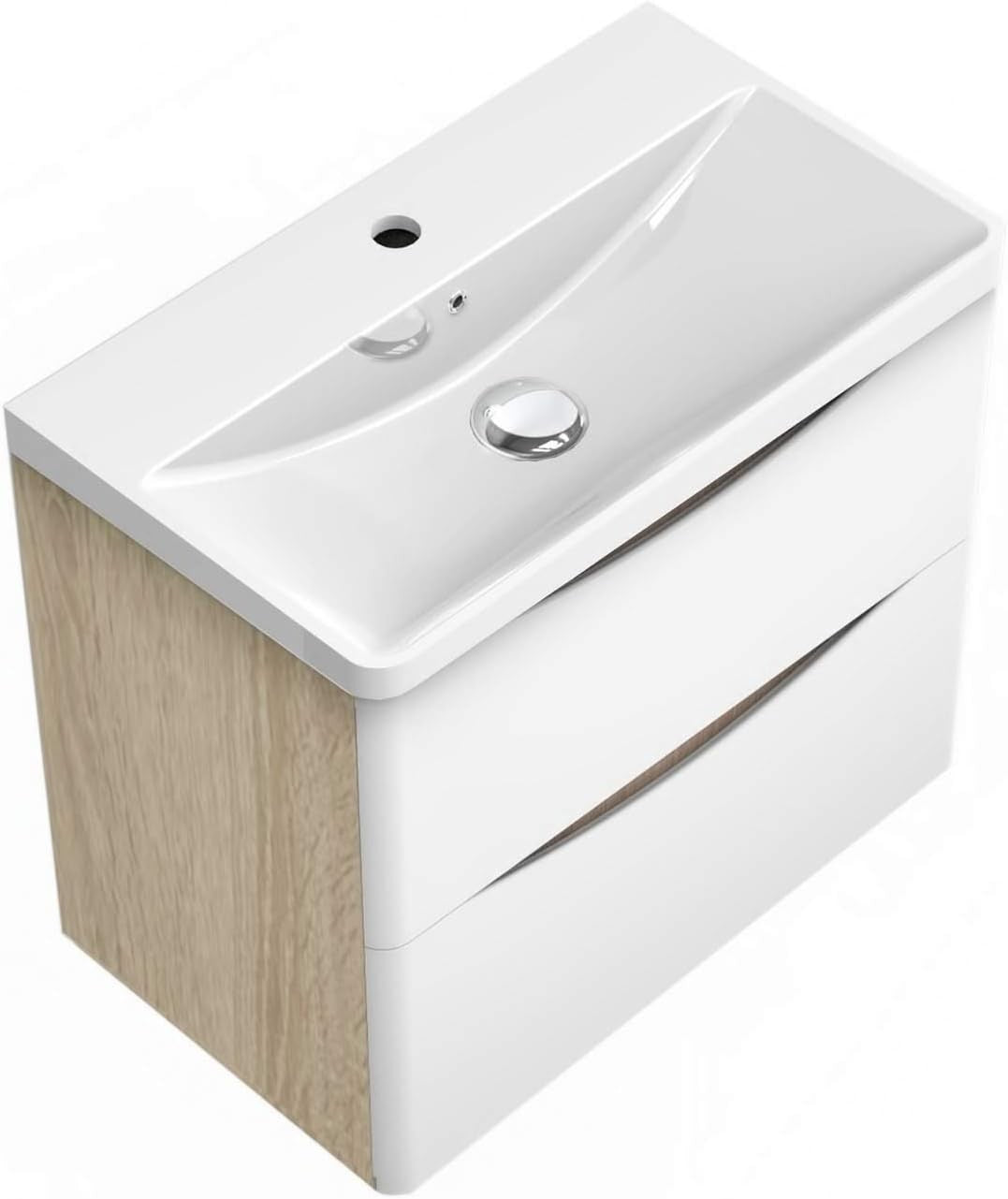 600mm Oak White Wall Hung Bathroom Vanity Unit with Basin 2 Drawer Sink Cabinet