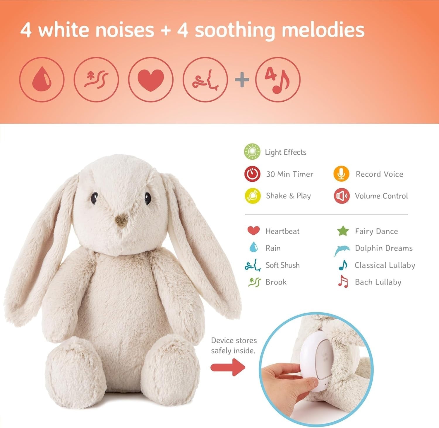 Billy Bunny Baby Night Light White Noise Machine 8 Sounds Timer