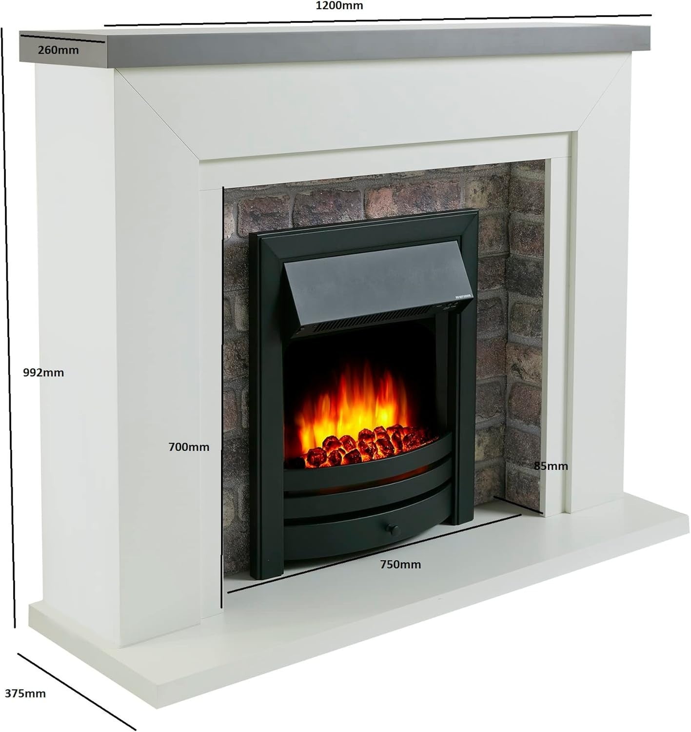 48” Programmable Electric Fireplace Remote Control 1.2kW Off-White Mantel