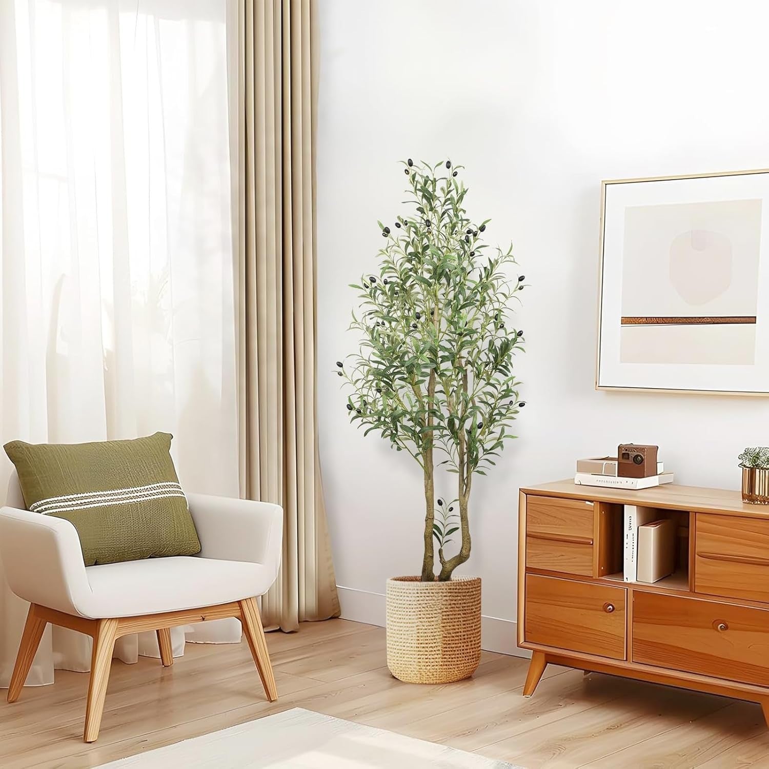 5ft Artificial Olive Tree with Curved Trunk & Pot Lifelike Indoor Outdoor Decor