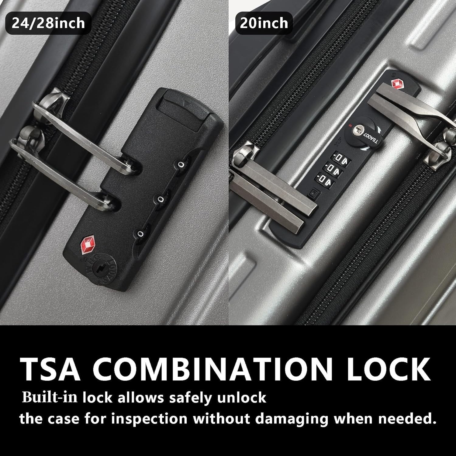 20 & 28 Inch Luggage Set Hard Shell TSA Lock Spinner Wheels Front Pocket