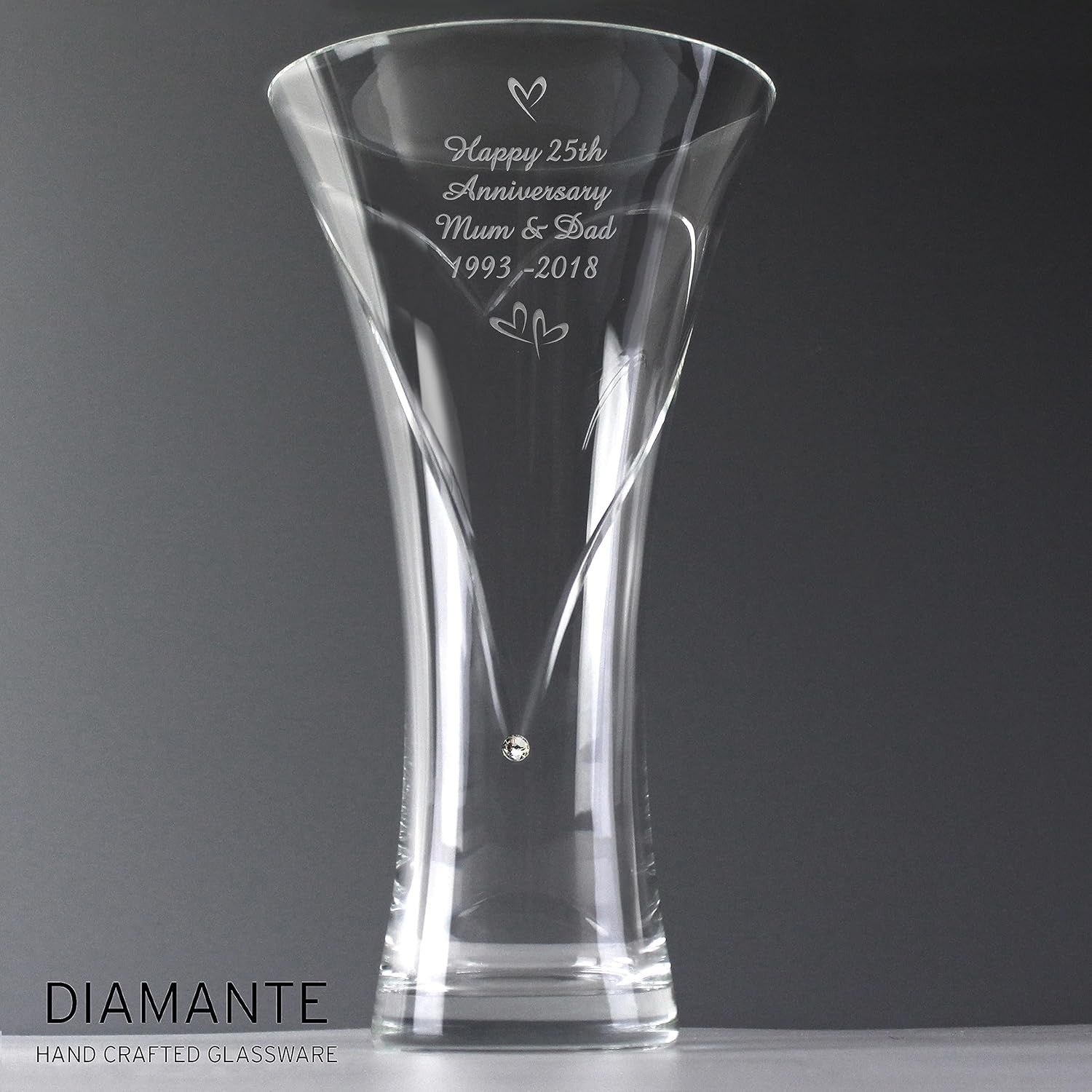 Personalised Crystal Vase Hand Cut Engraved Gift for Wedding Anniversary