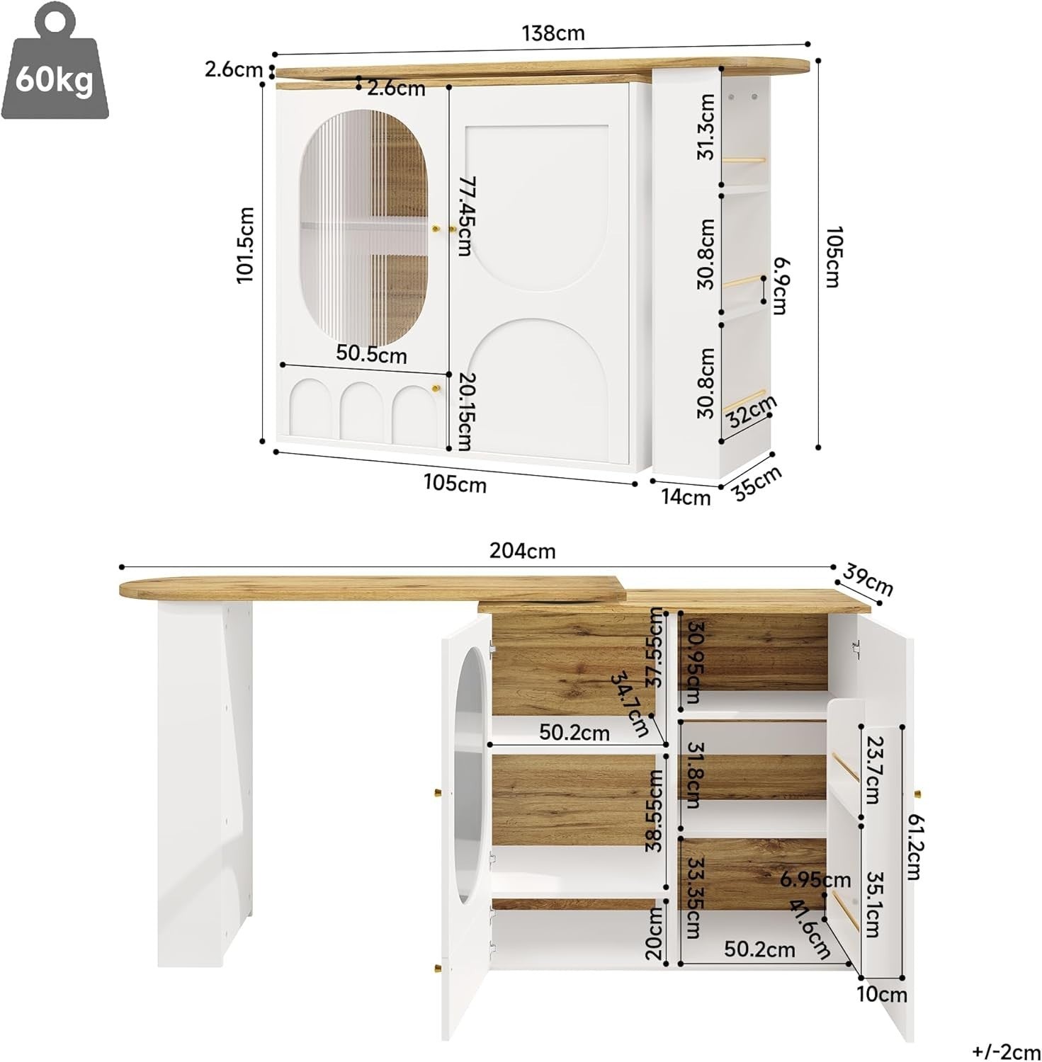 360° Swivel Bar Table w/ Shelves Storage Cabinet Modern White Kitchen Furniture
