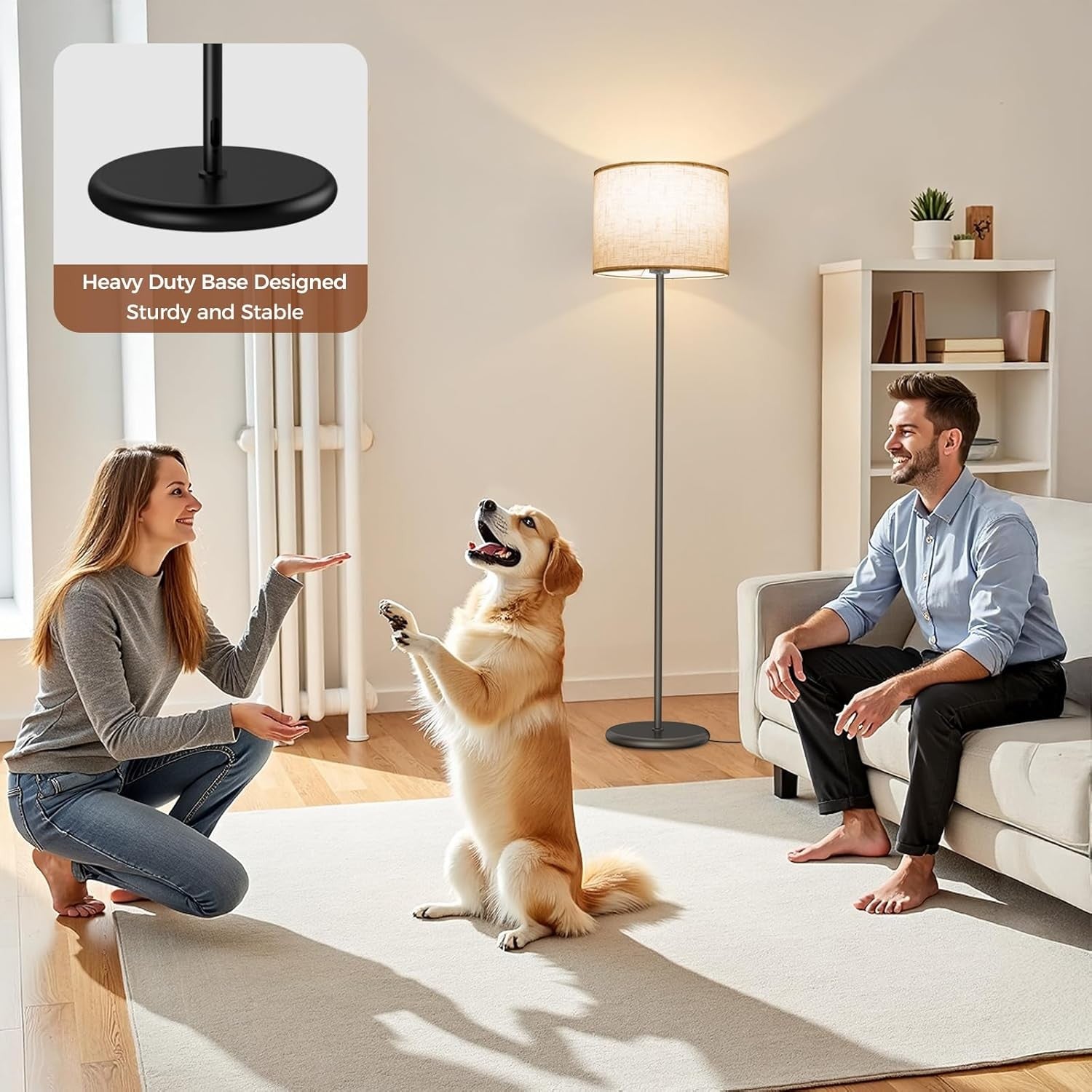 LED Floor Lamp 62in Tall Beige Shade 3 Color Dimmable Standing Light Bulb