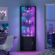 3-Tier Glass Display Cabinet with Motion Sensor & RGB Lights, 69" Corner Shelf