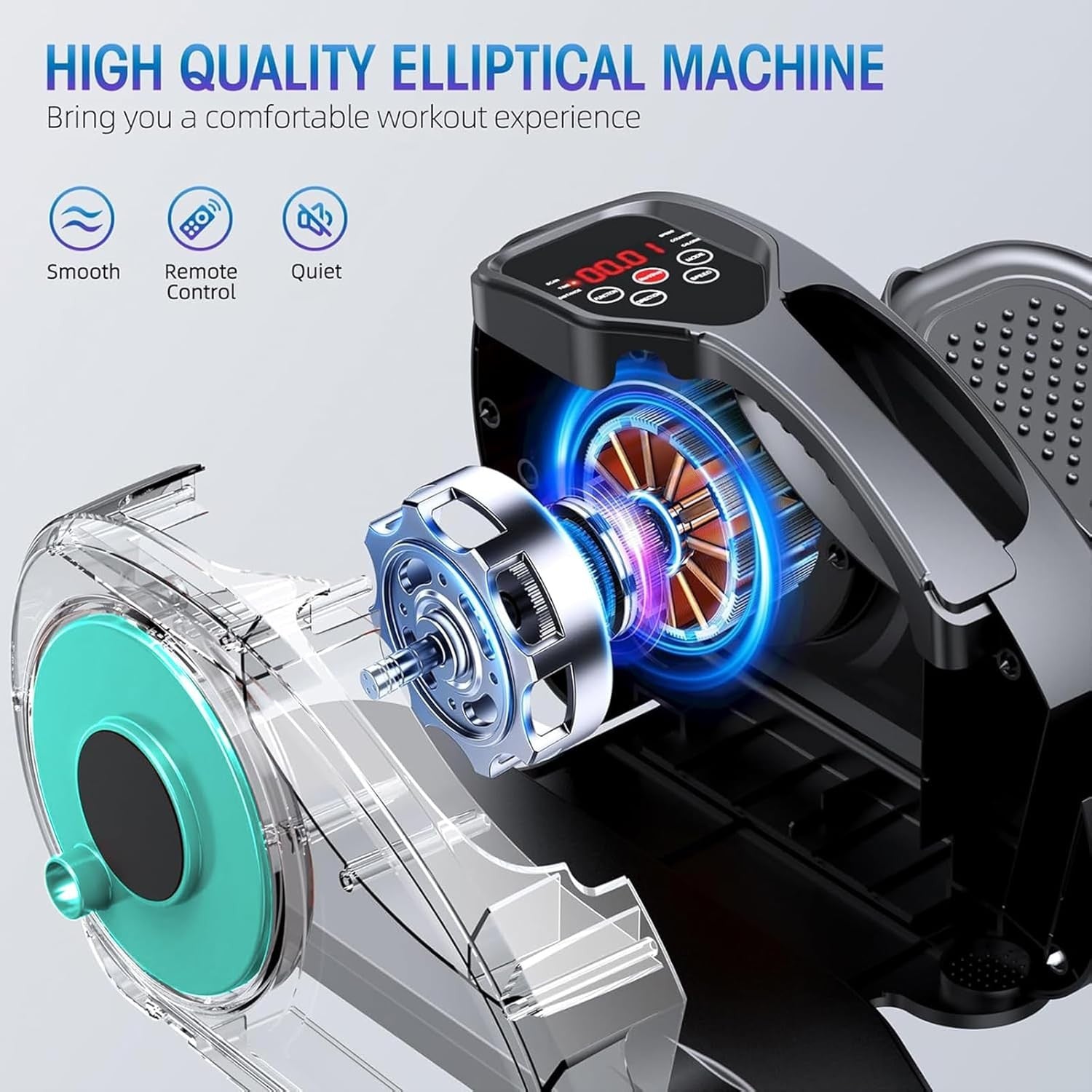 Under Desk Electric Elliptical Pedal Exerciser Quiet Remote LED Seated Trainer