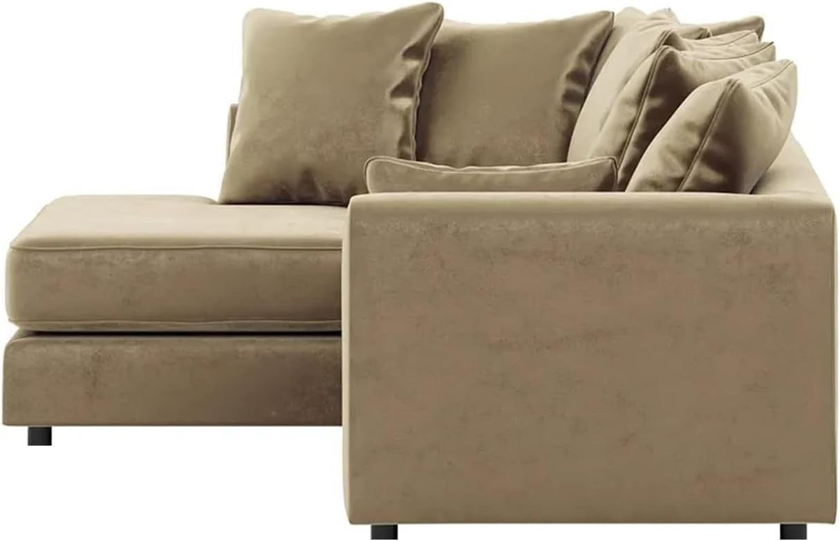 Beige Velvet Corner Sofa 4 Seater L Shape | Full Foam Cushions | Space Saving