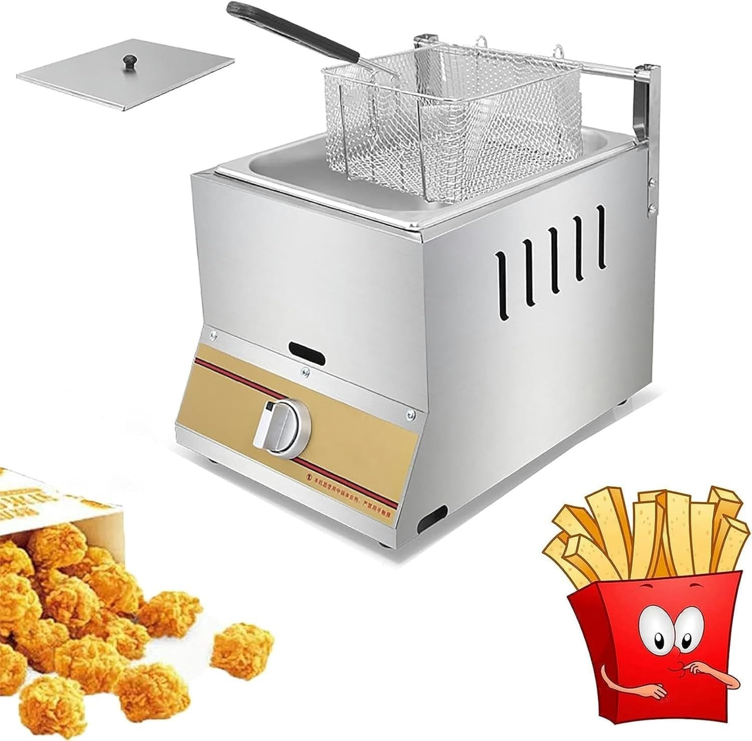 Gas Deep Fryer 10L or 20L Stainless Steel LPG Fryer Basket Lid
