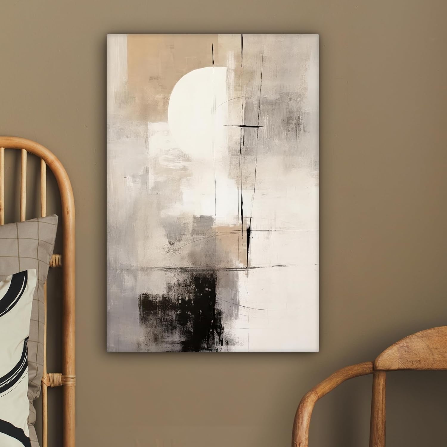 Abstract Canvas Wall Art 60x90cm Framed Modern Grey Living Room