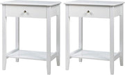 Slim White Bedside Tables Set of 2 – Drawer Storage Shelf Compact Nightstands
