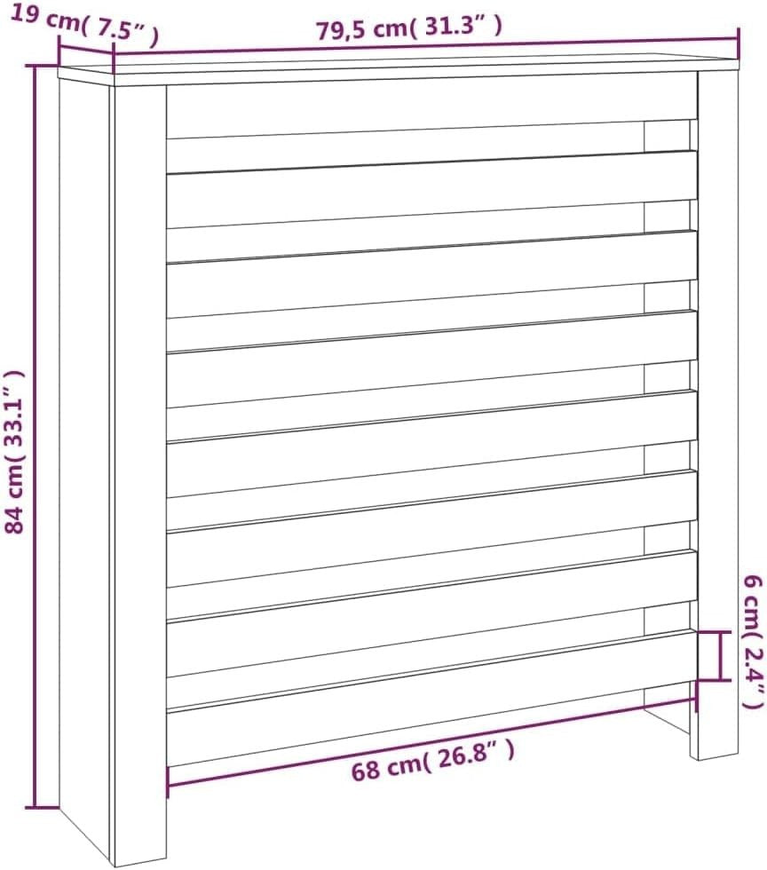 Natural Solid Pine Radiator Cover 79cm Wooden Slat Cabinet with Shelf