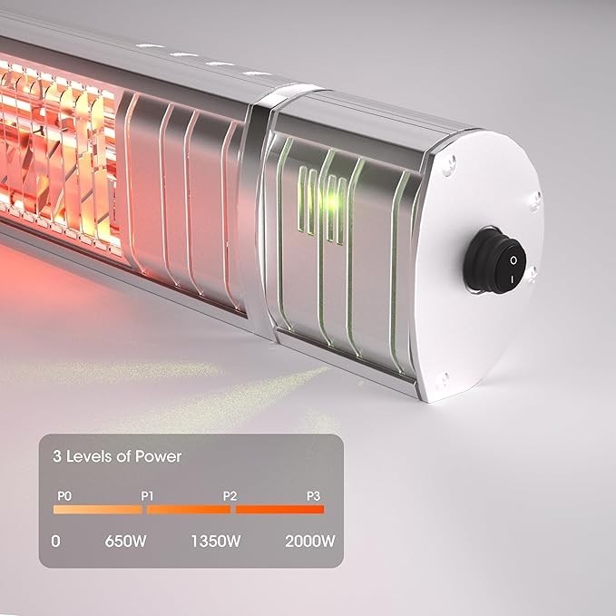 Wall Mounted Electric Patio Heater 2000W IP65 Waterproof Infrared Outdoor