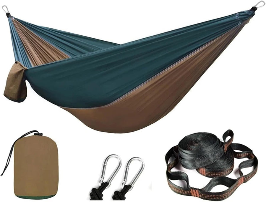 Outdoor Camping Hammock Ultra-Light 210T Nylon Swing with Straps Blue Camel