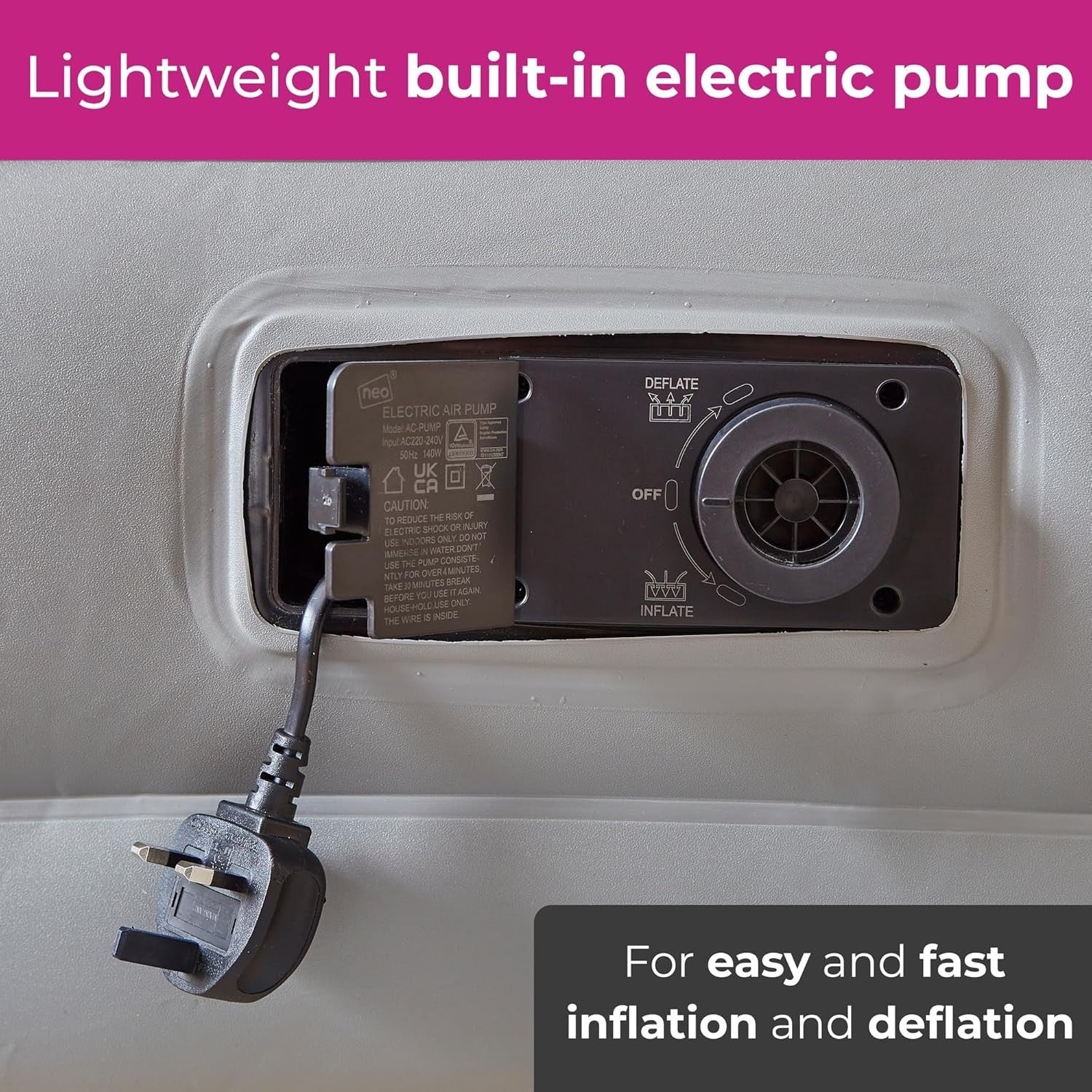 Double King Air Mattress with Built-In Electric Pump Raised Flocked Bed